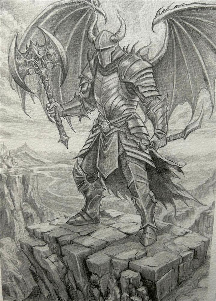 Dragon warrior graphite drawing
