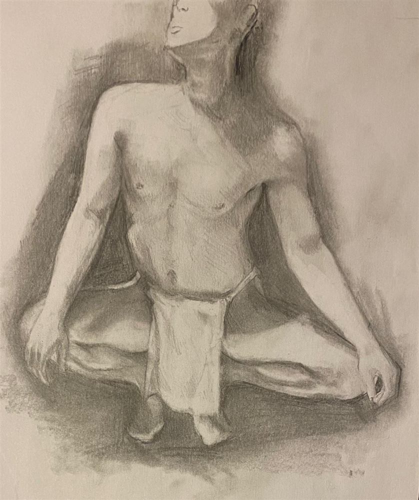 Seated male figure graphite life drawing